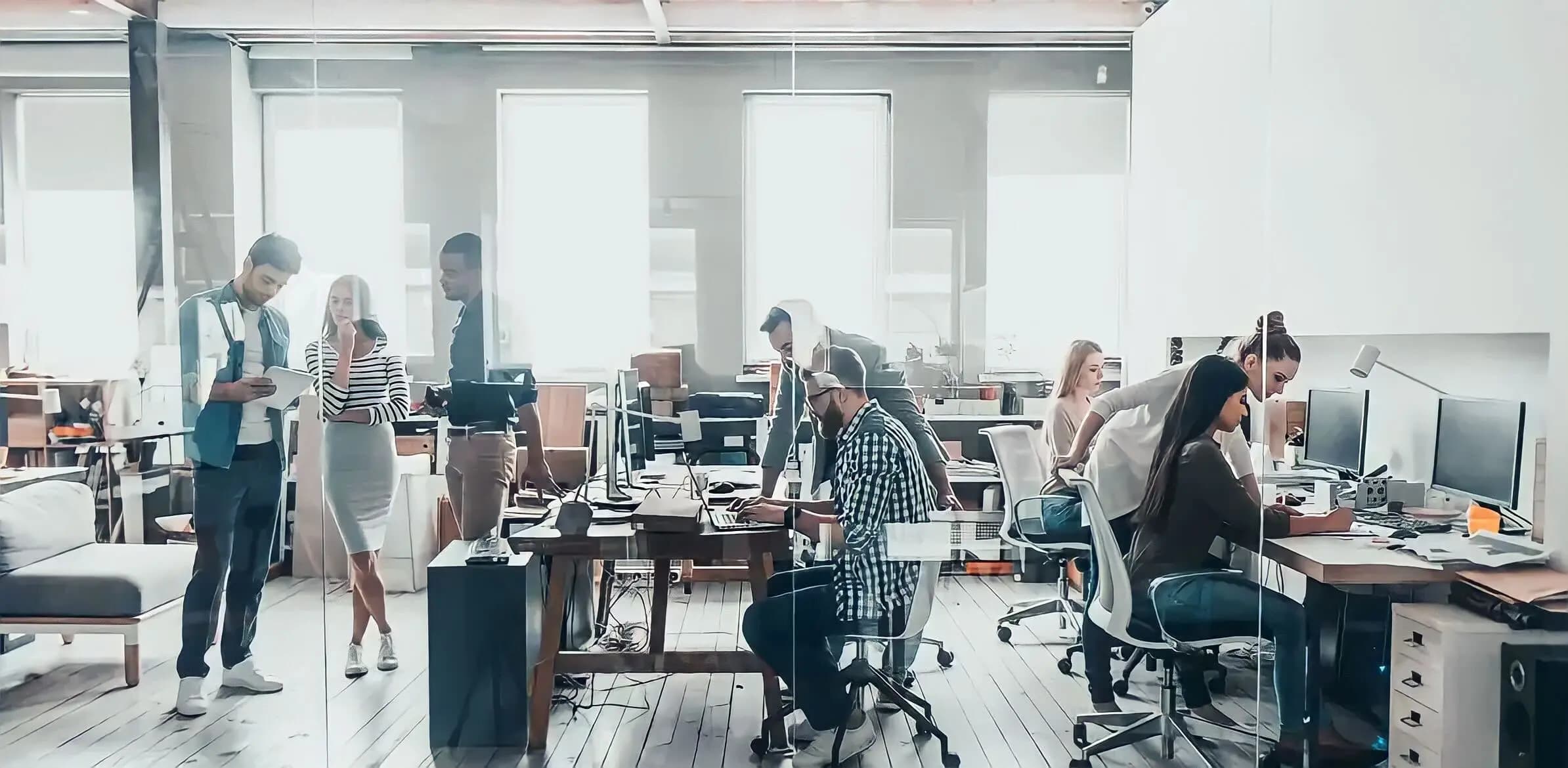 cross section of a busy office
